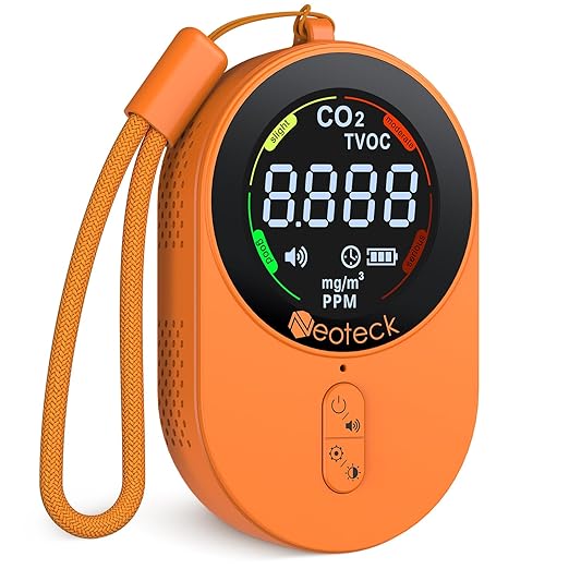 Neoteck Indoor Air Quality Meter Portable Carbon Monoxide Detector 0-1000ppm & 1s Refresh, 700mAh Rechargeable with Adjustable Audible/Visual Alarms for Home, Car, Camping by Neoteck