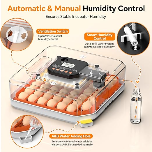 48 Egg Incubator for Hatching Eggs, Chicken Incubator with Auto Turner, Digital Temp & Humidity Control, Built-in Egg Candler & External Water Refill - for Hatching Chicks, Ducks, Quail, Goose Eggs - Image 3