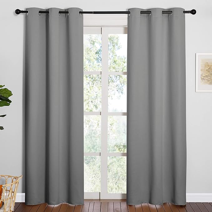 NICETOWN Thermal Insulated Grommet Blackout Curtains for Office, Kids Window Drape Panel for Nursery, Privacy Short Curtains (Silver Grey, 2 Panels, W42 x L84-Inch) by NICETOWN