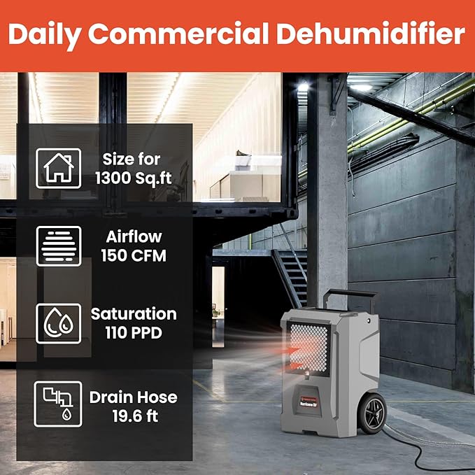 ABESTORM Hurricane DV Commercial Dehumidifiers with Pump and Drain Hose, Auto Defrosting Industrial Dehumidifiers with Wheels for Basements, Water Damage Restoration or Garages - Image 3