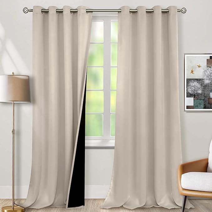 BGment Thermal Insulated 100% Blackout Curtains for Bedroom with Black Liner, Double Layer Full Room Darkening Noise Reducing Grommet Curtain (55 x 96 Inch, Cashmere, 2 Panels) by BGment