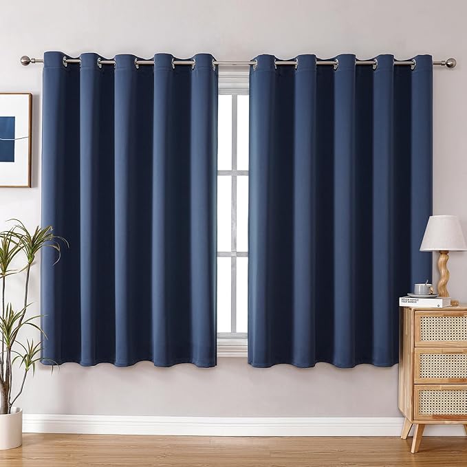 ChrisDowa Blackout Curtains 70 inches Wide for Bedroom - 2 Panels Set Extra Wide Grommet Thermal Insulated Room Darkening Curtains for Living Room (Stone Blue, 70 x 63 Inch) by ChrisDowa
