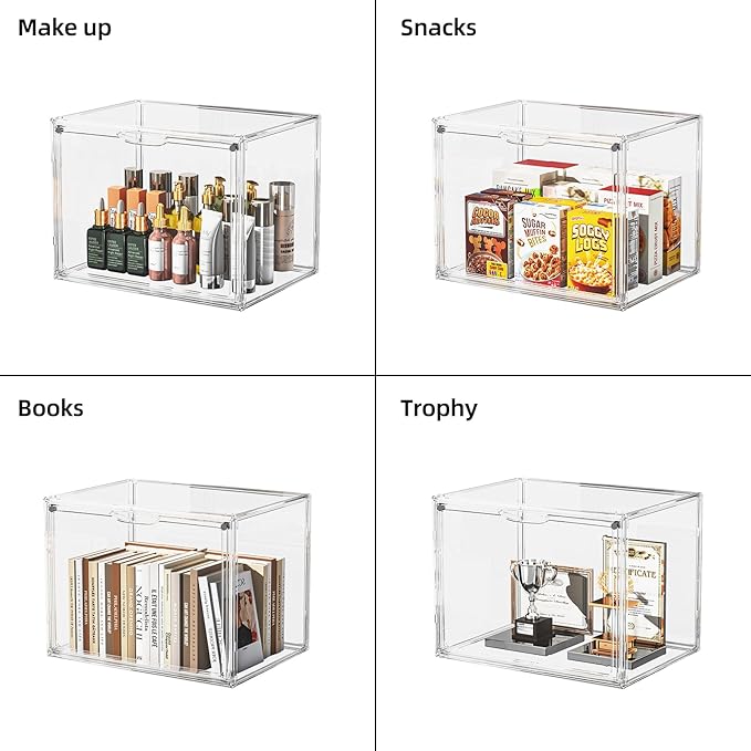 Clear Acrylic Display Case, Large Stackable Storage Bins Magnetic Attraction Lids, 5 Pack Acrylic Box Showcase for Collectibles, Figures, Cosmetic, Purse, Handbag, Wallet, 10.7x8.6x14.2 inch - Image 4