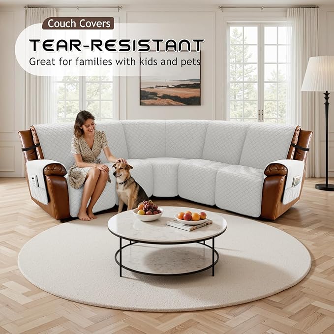 Arfntevss Waterproof Recliner Sectional Couch Covers for Reclining Sectional L Shape Sofa Cover Non Slip Washable Recliner L Shaped Slipcover Dog Additional Seat Protector (1 Seat Cover, Pale Gray) - Image 7