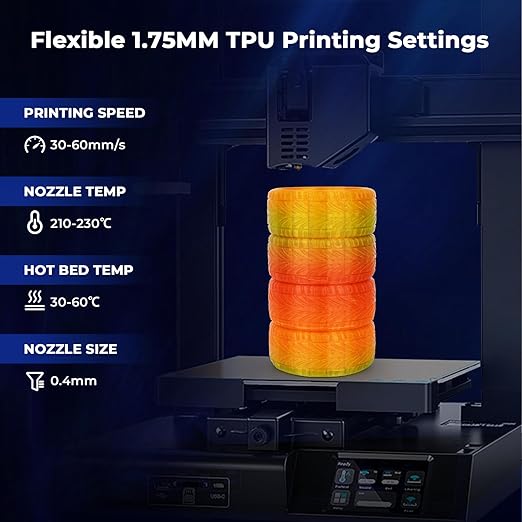AMOLEN TPU 3D Printer Filament Bundle, Transparent Multicolor Rainbow TPU 1.75mm, Color Change Flexible Soft TPU 3D Printing Filament Supports High Speed, 200gX4 Spools - Image 6