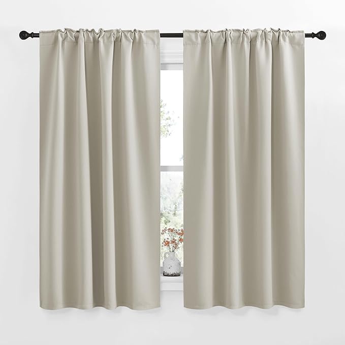 NICETOWN Blackout Curtain Panels for Living Room - (Natural Color) 34x63 Inch, 2 Panels Set, Thermal Insulated Room Darkening Blackout Drapes/Draperies with Rod Pocket & Back Tab for Window - Image 2