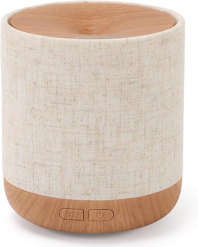 Essential Oil Diffuser 200ml with Fabric Cover and Night Lamp | Ultrasonic Aroma Diffuser | Humidifier w Lights | Room Decor | Small Humidifier for Bedroom | Gift (Light Brown) by ZmarKraft