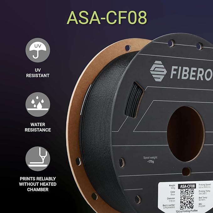 Polymaker Fiberon ASA-CF08 Black Carbon Fiber 3D Printing Filament 1.75mm 0.5KG, UV & Weather Resistant, High Rigidity, Heat Resistant, Easy to Print, Functional Parts & Prototypes, 6 Vibrant Colors - Image 2
