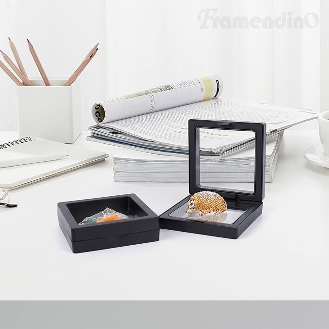 Framendino, 20 Pack Black 3D Floating Frame Display Case Challenge Coin 2.8x2.8x0.8 Holder Stands Jewelry Storage Box for AA Medallion Shells Gems - Image 7