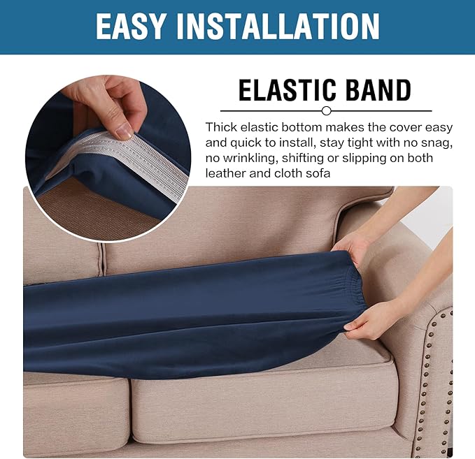 H.VERSAILTEX Velvet Stretch Individual Couch Cushion Cover Plush Cushion Slipcover for Loveseat Sofa Cushion Furniture Protector Seat Cushion Sofa Cover (1 Piece Sofa Cushion Cover, Navy) - Image 4