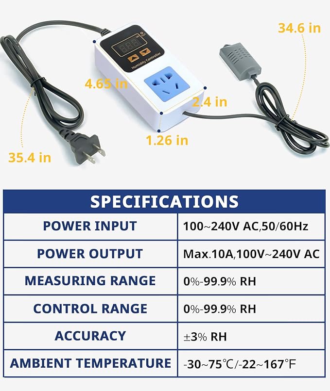 Reptile Humidity Controller, Keeps Reptile Foggers Running Only Within the Preset Humidity Range, Suitable for a Variety of Reptile Humidifiers/Foggers Controlled by the Dial Knob, Easy to Use - Image 6
