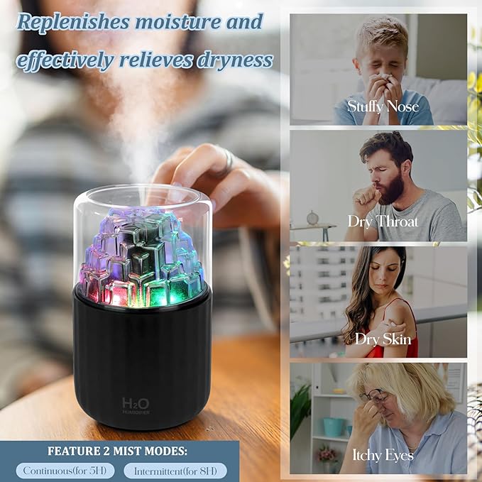 Portable Mist Humidifier with Colorful Light Auto-Off USB Desktop Personal Humidifiers 2 Cool Spray Modes 300ml for Bedroom Office Car Travel Black - Image 7