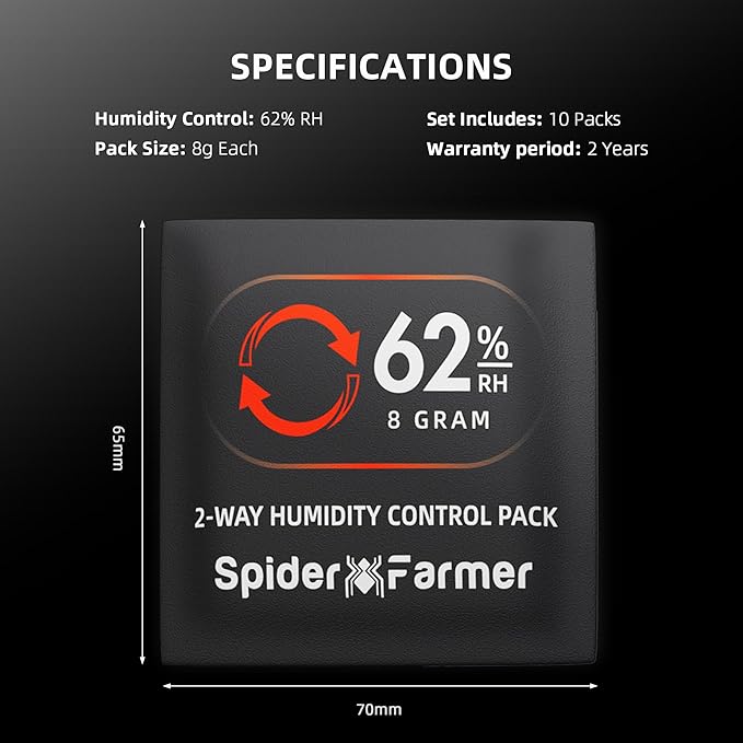 Spider Farmer 62% RH 8g Size Two-Way Humidity Control Packs, 10 Packs, Each Maintains Freshness for 1 oz, Moisture Balancer for Herbs, Great for Mason Jars & Small Containers - Image 5