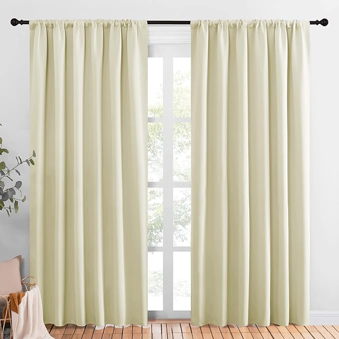 NICETOWN Room Darkening Curtains for Bedroom, Beige, Set of 2 Panels, 62 x 84 Inch, Triple Weave Home Decoration Thermal Insulated Solid Drapes for Patio Door by NICETOWN