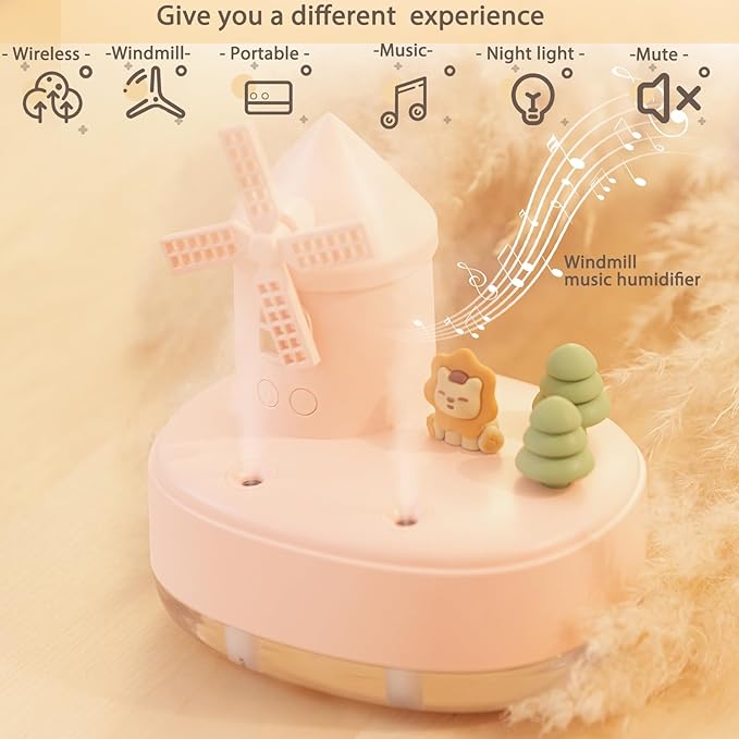 Ultrasonic Humidifiers for Bedroom and Office,Cold fog humidifier with music box, rotary windmill baby humidifier with night light, dual nozzle, two spray modes and ambient light - Image 6