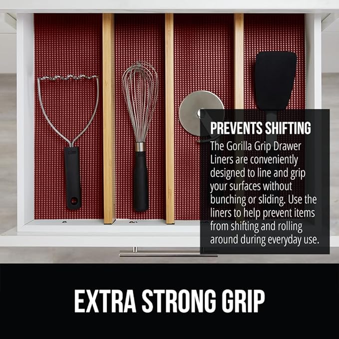 GORILLA GRIP powerGRIP Drawer Shelf and Cabinet Liner, Thick Strong Hold, Non-Adhesive Liners Protect Kitchen Cabinets and Cupboard, Bathroom Drawers, Easy Install, Breathable Mat, 20" x20', Red - Image 3