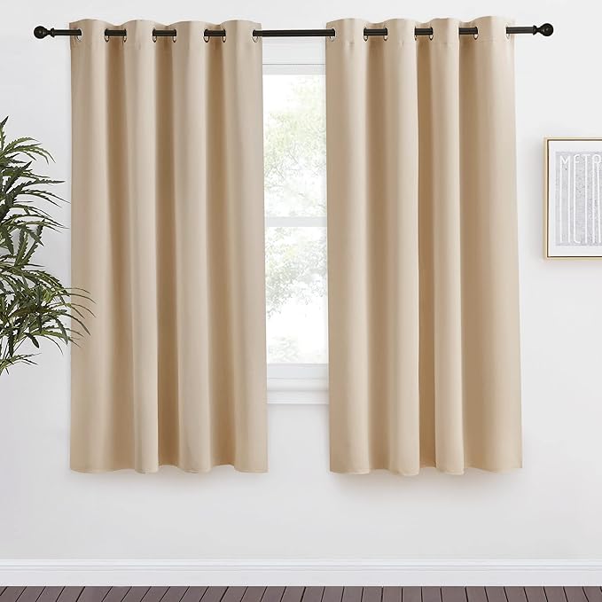 NICETOWN Room Darkening Biscotti Beige Curtain, 55x68 inches, 1 Piece, Modern Design Light Reducing & Privacy Protection Short Window Drape/Drapery for Kid's Room by NICETOWN
