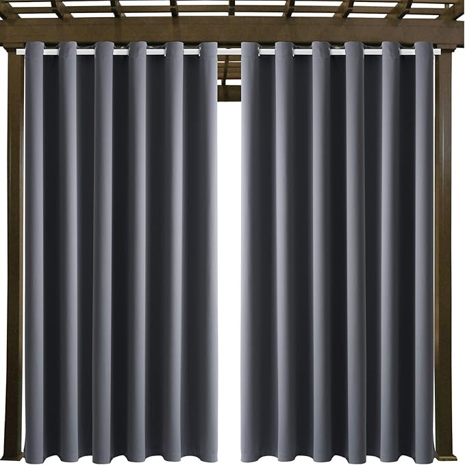 Water Proof Outside Curtains with Grommet Top for Porch, W84 x L120 Thermal Insulated Washable Light Block Outdoor Divider Drapes for Patio Gazebo Deck Pool Area Pergola Cabana (Gray, 2 Panels) - Image 9