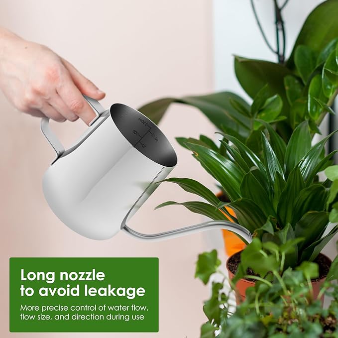 12oz/350ml Stainless Steel Plant Watering Pot,Small Watering Can for Indoor Plants,Mini Watering Can with Long Mouth & Ergonomic Handle for Indoor House Plants Flower Bonsai Outdoor Garden(Silvery) - Image 4