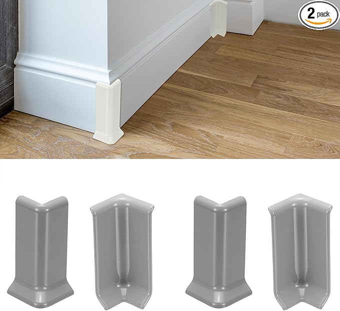 uxcell Self Adhesive Baseboard Corner Blocks, 3.23 Inch Wall Edge Corner Protector 2 Inside + 2 Outside Corners-Connector for Wall Floor Furniture Edge(Gray) by uxcell