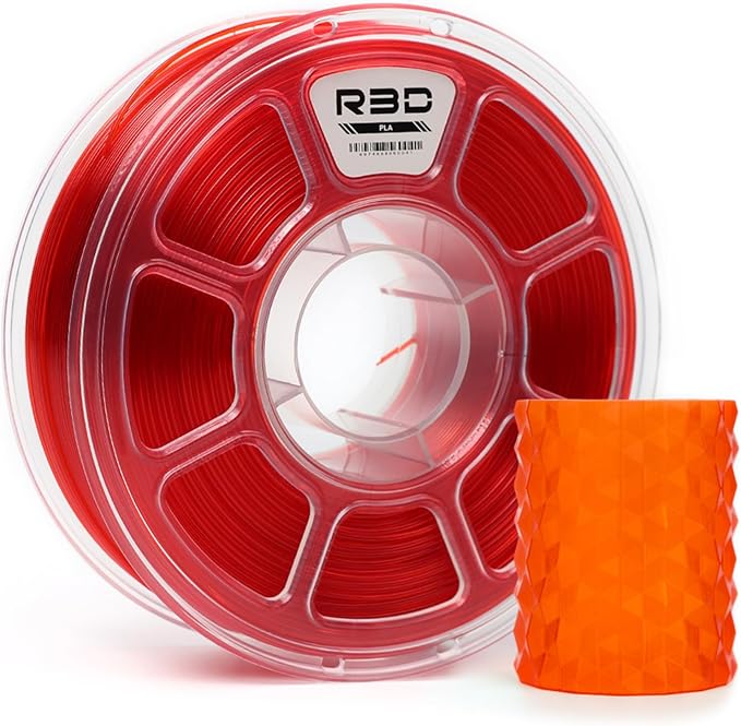 R3D PLA Filament 1.75mm, 0-370 mm/s High Speed PLA Printing, Dimensional Accuracy +/- 0.02mm, 1KG (2.2lbs) Clear Plastic Spool 3D Printer Filament (Transparent Red) by R3D