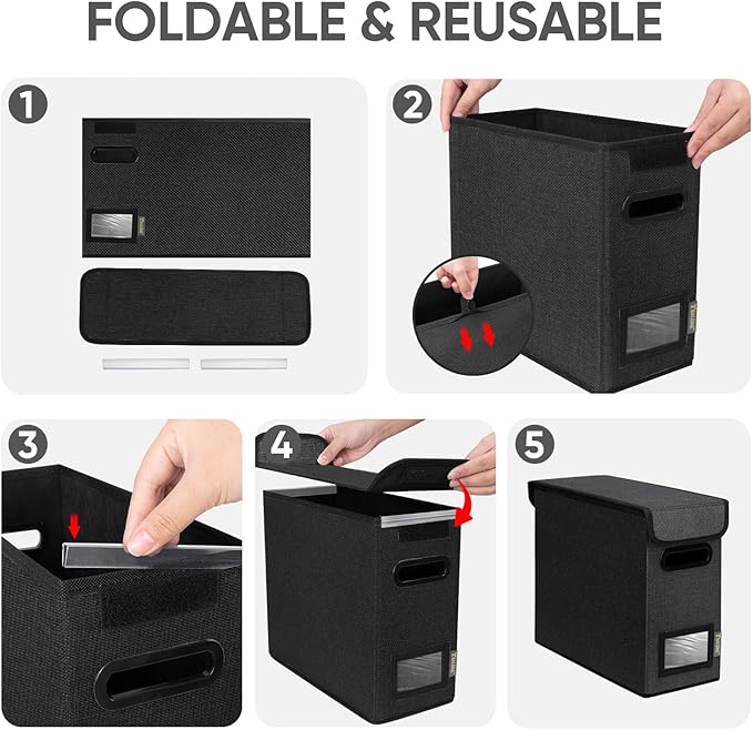 BALEINE File Organizer Box with Lid, Collapsible File Folder Organizer with Plastic Slide, Hanging File Folder Box for Office Document Storage (1 Pack, Black, S) - Image 7