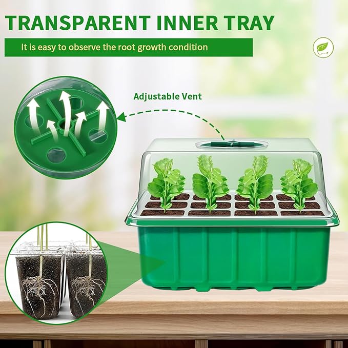 60-Cell Seed Starter Tray, 5 Pack – Cells Plant Grow Kit with Humidity-Vented Domes and Base for Organic Seed Germination, Ideal Plant Starter Kit with Labels & Transplant Tools - Image 4