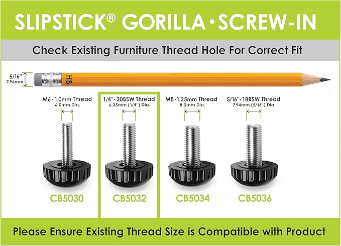 Slipstick Gorilla Outdoor Adjustable Furniture Levelers (8 Pack) Weatherproof Screw in Leg Glides for Chairs, Tables, and Outdoor Furniture Feet, 7/8 Inch Nylon Spherical Glide, 1/4"-20 BSW Thread - Image 5