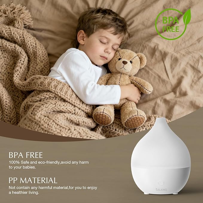 SALKING Essential Oil Diffuser, 100ml Small Aromatherapy Diffuser for Essential Oils, Auto Shut-Off Ultrasonic Diffusers, Cool Mist Humidifier with Warm White Lights, for Office Home (White) - Image 6