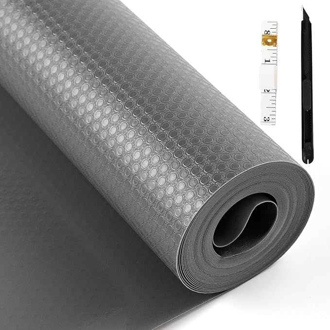 Bloss Plastic Shelf/Drawer Liner with Tools, Non Adhesive Shelf Liner for Cabinets, Storage, Kitchen, Desks, Decor Cupboard Liner, Refrigerator Shelf Liners(Grey, 17.7"×59") by Bloss