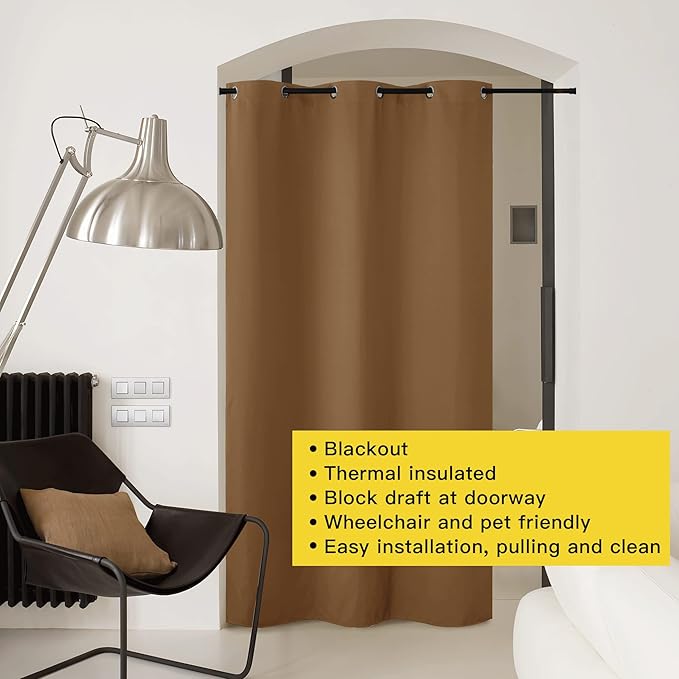 NICETOWN Sound Reducing Room Divider Curtain Screen Partition, Function Thermal Blackout Patio Door Curtain Panel, Sliding Door Insulated Curtain, Gold Brown, 5ft Wide x 7ft Long - Image 8