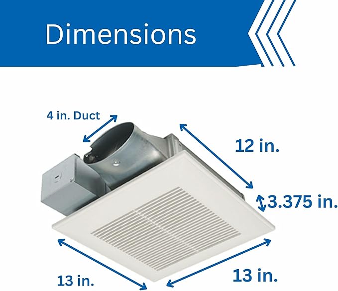 Panasonic WhisperValue Ceiling/Wall Mount Dual Speed Bathroom Exhaust Fan, 30 to 100 CFM, FV-0810VSS1 - Image 6