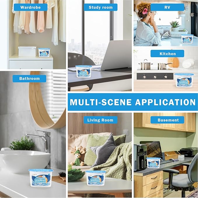 6-Pack Moisture Absorber, 9.8 oz (277g), Traps Moisture & Humidity, Portable Dehumidifier for Closets, Bathrooms, Toilets, Study Rooms, RVs, Basements - Image 7