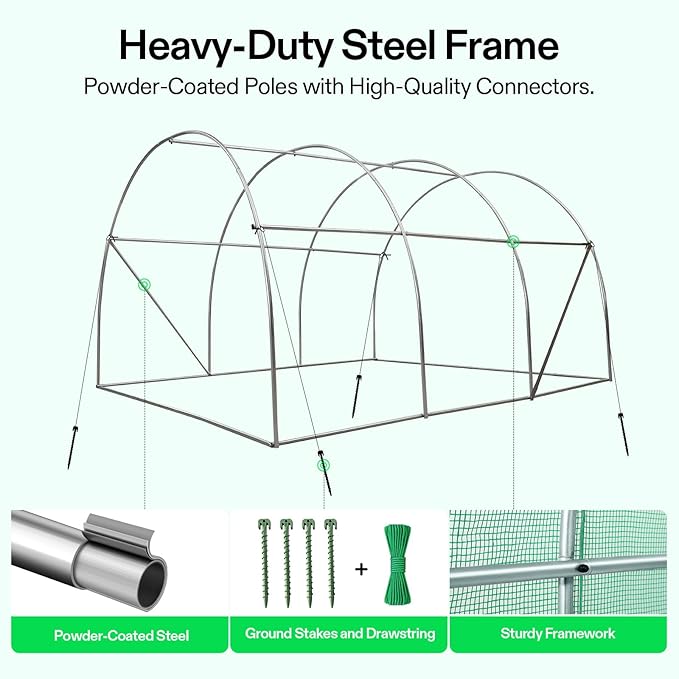 VIVOSUN 10x7x7 Ft. Large Walk in Greenhouse, Greenhouse Tunnel, Garden Plant Hot House with Green PE Cover, Roll-up Zipper Door and Window for Outdoor - Image 3