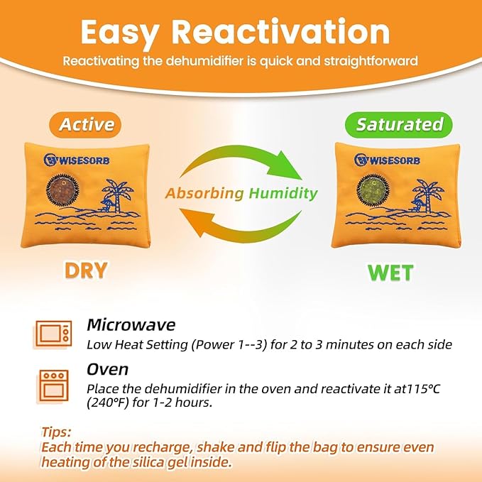 100gx10pcs Rechargeable Desiccant Packs for Storage, Reusable Dehumidifier Bags Visible Color Indicating Silica Gel Packets Moisture Absorbers for Safe Closet 3D Filaments Electronics Camera - Image 4
