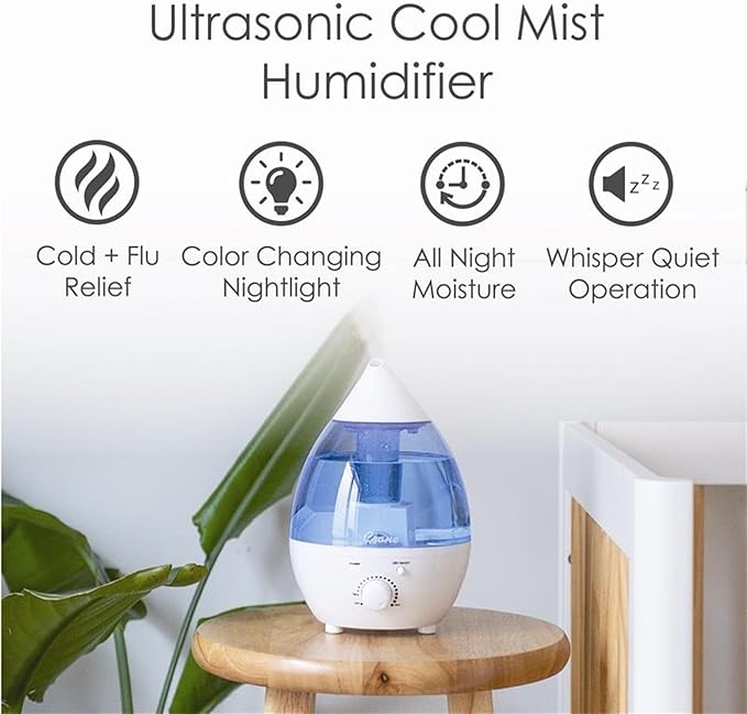 Crane Personal 1.3 Liter Ultrasonic Cool Mist Humidifier for Kids Bedroom, Small Humidifiers For Bedroom, Adjustable Mist, Filter-Free, Auto Shut-Off, Small Humidifier For Plant - Image 3
