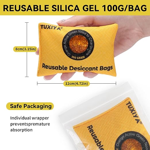 100g-12Pack Rechargeable Silica Gel Desiccant Packets, Color Indicating Desiccant Packs for Storage,Moisture Absorbers for Storage Bins, Suitcase,Gun Safe, 3D Filaments - Image 2