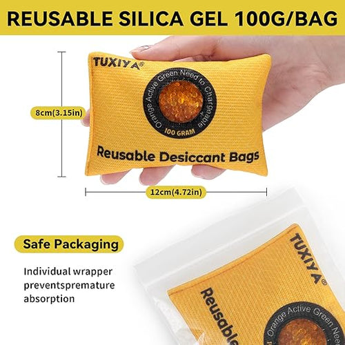 100g-12Pack Rechargeable Silica Gel Desiccant Packets, Color Indicating Desiccant Packs for Storage,Moisture Absorbers for Storage Bins, Suitcase,Gun Safe, 3D Filaments - Image 2