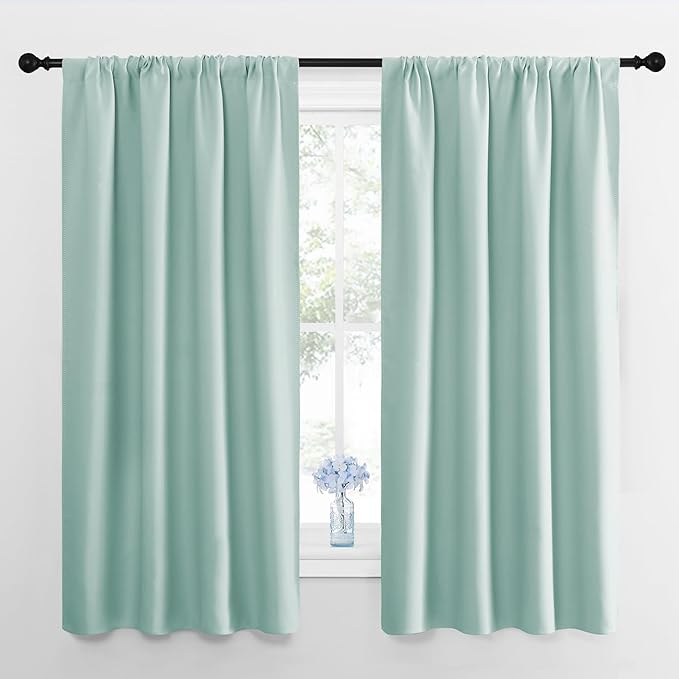 NICETOWN Kitchen Curtains, Short Blackout Curtains & Drapes, Aqua Blue, 34" Wide by 54" Long, 2 PCs, Thermal Insulated Blackout Curtain Panels for Kids Room, Play Room by NICETOWN