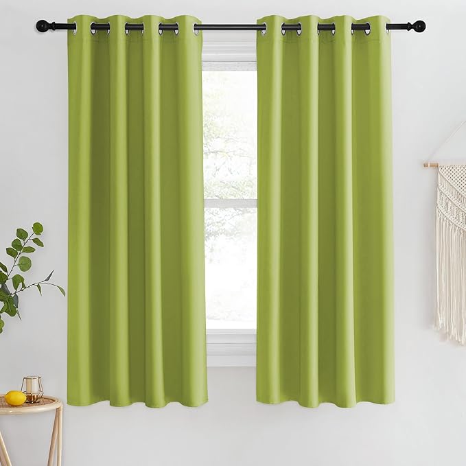 NICETOWN Blackout Short Curtain 63 inches Long for Windows, Thermal Insulated Curtain Grommet Room Darkening Window Treatment for Bedroom/Living Room, 1 Panel, W46 x L63, Fresh Green by NICETOWN