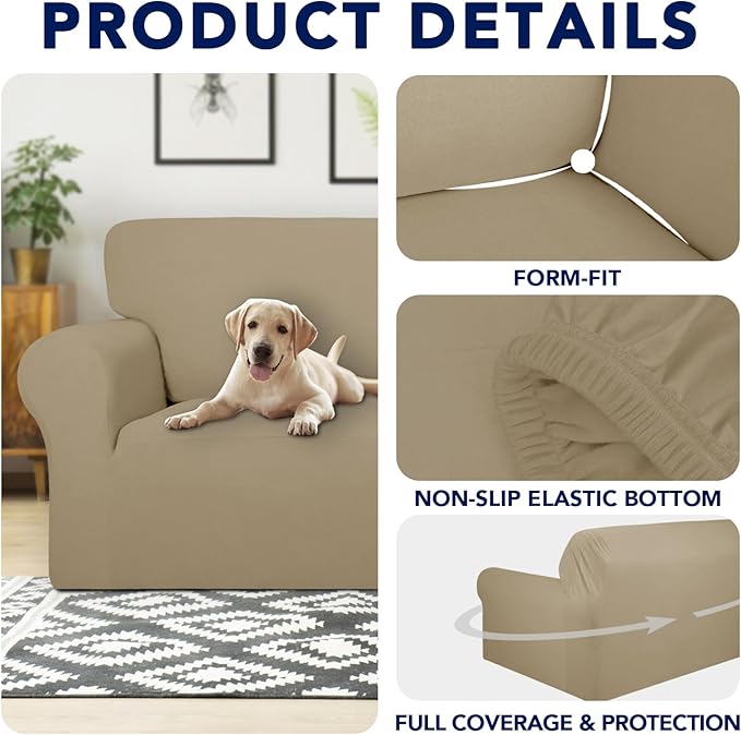 PureFit 100% Dual Waterproof Couch Cover Slipcovers for Couches and Sofas - Stretch Non Slip Fleece Sofa Covers Washable, Leakproof Furniture Protector for Kids, Pets, Dog (Oversized Sofa, Natural) - Image 4