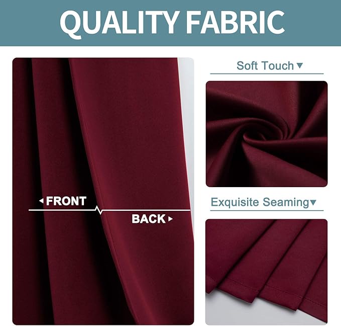 ChrisDowa Blackout Curtains 102 Inches Long 2 Panels Set for Living Room, Grommet Thermal Insulated Room Darkening Curtains for Bedroom (Burgundy Red, 52 x 102 Inch) - Image 3