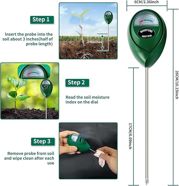 SZHLUX Moisture Meter Water Monitor Soil Hygrometer Sensor Care, Lawn, Farm, Indoor & Outdoor. (Plant Gifts for Gardeners), 10.23inch, Green - Image 3