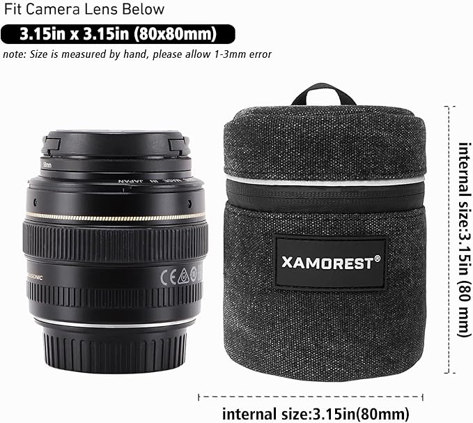 Camera Lens Case Lens Bag Compatible (3.15" x 3.15"(Canvas, Black)) - Image 2