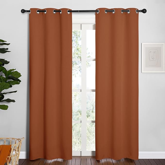 NICETOWN Halloween Blackout Draperies Curtains for Girls Room, Nursery Essential Thermal Insulated Grommet Top Blackout Panels (Burnt Orange, 1 Pair, 34 x 84 inches) by NICETOWN