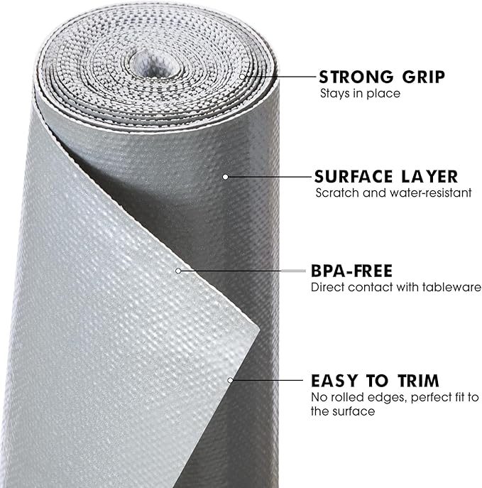Viseeko Shelf and Drawer Liner for Kitchen Cabinet, Non-Adhesive Cabinet Liners for Shelves, Strong Grip Shelf Paper Non-Slip Waterproof Easy to Cut for Dresser Cupboard, Grey, 12 in x 10 ft - Image 8