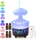 BOHOFAM Aroma Essential Oil Diffuser,Rain Cloud humidifier Simultaneously Water Drip and Air Mist,Rain Diffuser with 4 Hotel Collection Essential Oils for Home,Bedroom,Colorful Light(Black) by BOHOFAM