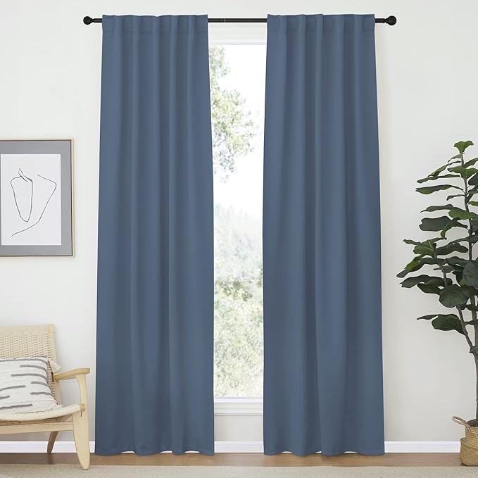 NICETOWN Living Room Darkening Curtains - (Stone Blue Color) W42 x L70, Set of 2, Home Decor Room Darkening Thermal Insulated Drapery Panels for Office/School/Hospital Window by NICETOWN