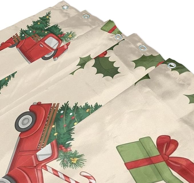 Car Christmas Tree Beige Shower Curtain Liner 72×72 inch for Bathroom Curtain Anti Mold Shower Curtain with Hooks Bathroom Accessories - Image 3