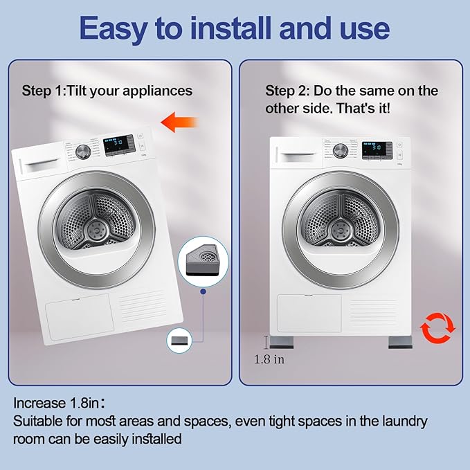 4Pcs Anti Vibration Pads for Washing Machine, Stops Washer Dryer Moving, Prevents Noise, Vibration Transfer, Antivibration Stabilizer Support Feet (Increase1.8in) - Image 6
